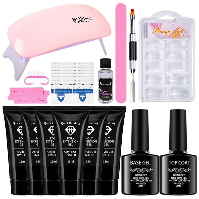 Kit de unghii cu gel Poly Extension cu mini lampă pentru unghii